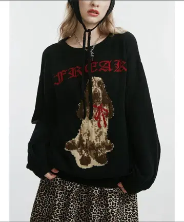 jouetie DOG 자카드 루즈 니트 블랙 택 포함