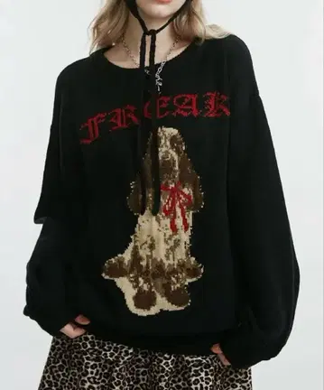 [택 포함] jouetie DOG 자카드 루즈 니트 블랙