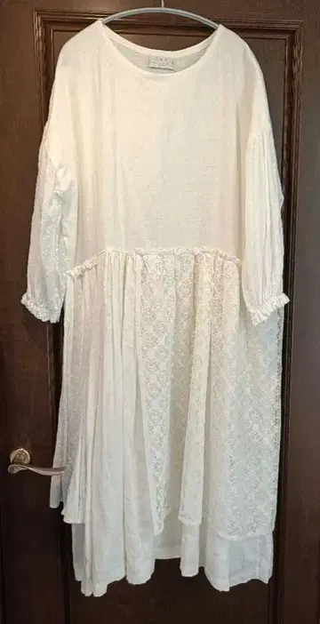 핸드메이드 작가 린넨 원피스 에이프런풍 S&S shizuka 화이트