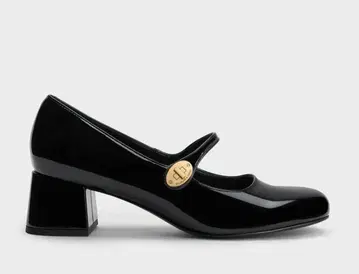 메탈릭 버클 블록 힐 멜리 제인 - 블랙 페이턴트