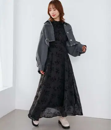 MAJESTIC LEGON 플로키 플라워 셔츠 원피스 블랙 꽃무늬