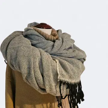 변형 프린지 대형 스톨 중앙 슬릿 헤링본 무늬 200 x 80 이탈리아제