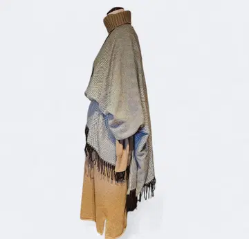 변형 프린지 대형 스톨 중앙 슬릿 헤링본 무늬 200 x 80 이탈리아제