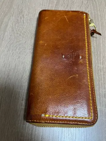브라운 소가죽 장지갑 골드 지퍼