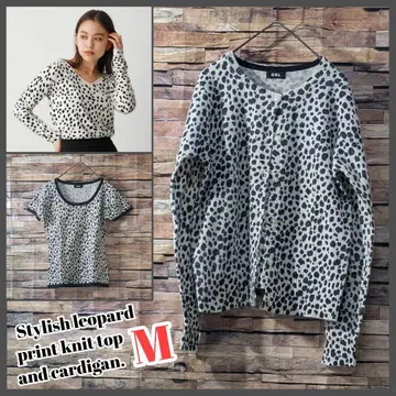 레오파드 무늬 멋진 앙상블 반팔 티셔츠 & 가디건 새상품급