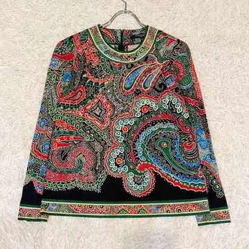 미사용급 레오나르 긴팔 블라우스 실크 울 페이즐리 트리밍 M