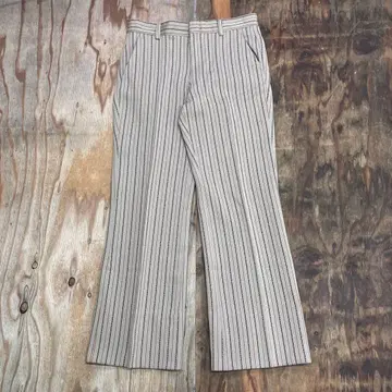 80s 폴리 스트라이프 플레어 슬랙스 팬츠 베이지 VINTAGE