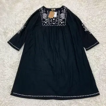 택 포함 서울베리 자수 원피스 꽃무늬 M 블랙 루즈핏 코튼