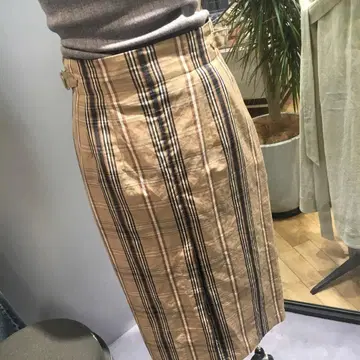 6(ROKU) 체크 타이트 스커트 베이지 계열 체크