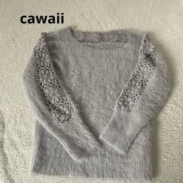 cawaii 니트 스웨터 그레이 꽃 펄 레이스 M~L
