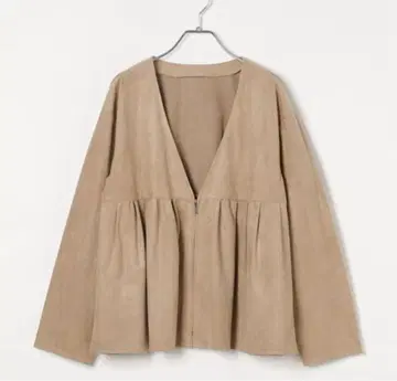 베이지 노카라 자켓 스웨이드풍