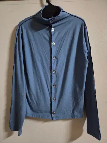 로제인 브리드 블루 버튼 하이넥 긴팔 셔츠