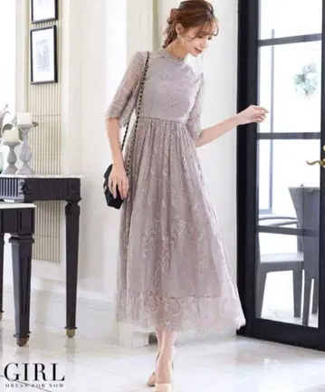 GIRL 핑크 베이지 레이스 파티 드레스 M 사이즈