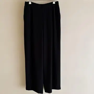 블랙 와이드 팬츠 허리밴딩