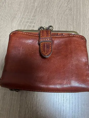 브라운 소가죽 가마구치 접이식 지갑