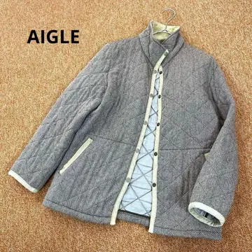 에이글 트위드풍 퀼팅 스탠드 카라 자켓 브라운 x 그레이