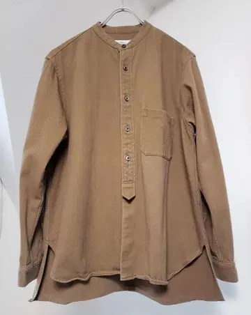 CONFECT 두꺼운 원단 능직 코튼 밴드 카라 셔츠 카키 3 일본제