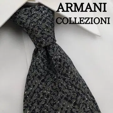 아르마니 콜레치오니 고급 실크 넥타이 올 패턴 다크 그레이
