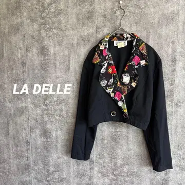 USA 빈티지 자켓 숏 기장 개성있는 블랙 옷깃 패턴 얇은 소재