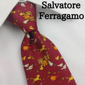 살바토레 페라가모 고급 실크 넥타이 올 패턴 다크 레드