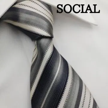 소시얼 고급 실크 넥타이 스트라이프 패턴 그레이