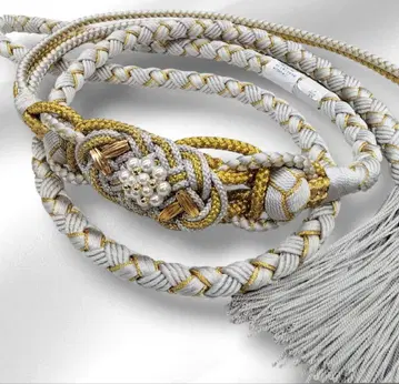 럭셔리 후리소데 허리띠 펄 실버 그레이 금실 #1231