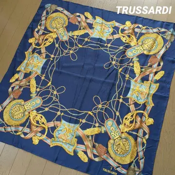트루사르디 TRUSSARDI 스카프 태슬 패턴 네이비