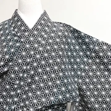 코몬 워셔블 기모노 세로줄 린넨 잎 오샤레 기모노 037k