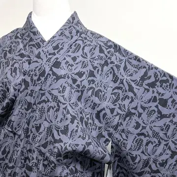 코몬 하나카게 꽃 무늬 이치마츠 도트 블랙 베이스 기모노 037k