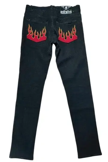 크림 소다 파이어 패턴 스트레치 데님 팬츠 블랙 L