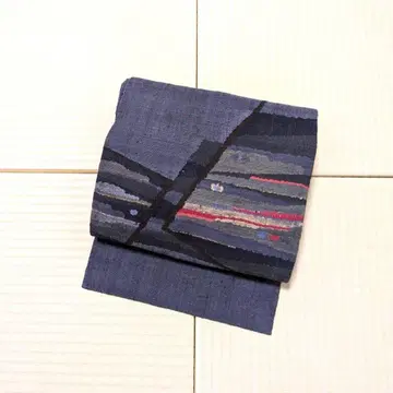 실크 명주 보라색 그레이 계열 나고야 오비(약 24cm)