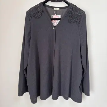 noannu 레이스 카라 부착 다크 그레이 긴팔 상의