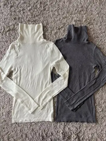 유니클로 울트라 웜 히트텍 심리스 리브 터틀넥 T M 2장 화이트 그레이