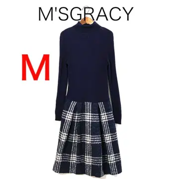 H3597-44 엠즈 그레이시 울 x 트위드 체크 절개 원피스