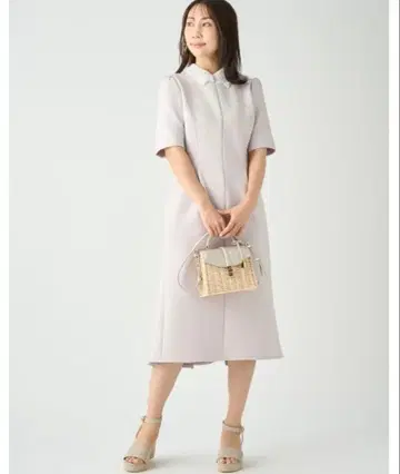 셀포드 레이스 칼라 부착 분또 원피스 라이트 그레이