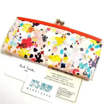 새상품 폴스미스 가마구치 장지갑 꽃무늬 핑크 플로럴 소가죽