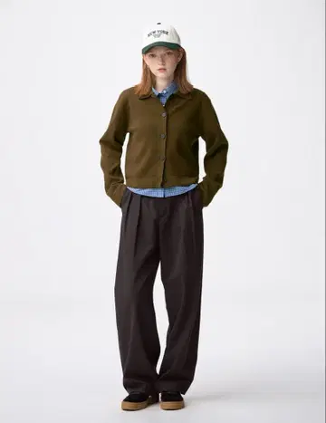 치노 배럴 레그 턱 팬츠 다크 브라운