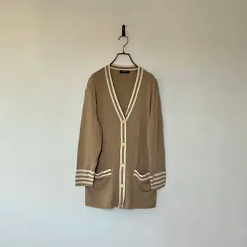 구제 의류 일본제 하이 게이지 니트 가디건 V넥 튜닉 기장 베이지 금