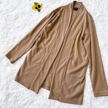 슬릭 울 혼방 롱 가디건 오픈 프론트 베이지 S 겉옷