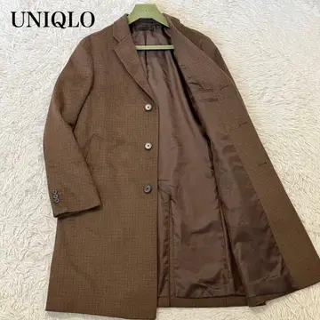 새상품급 유니클로 롱 캐시미어 혼방 체크 체스터 코트 브라운 L