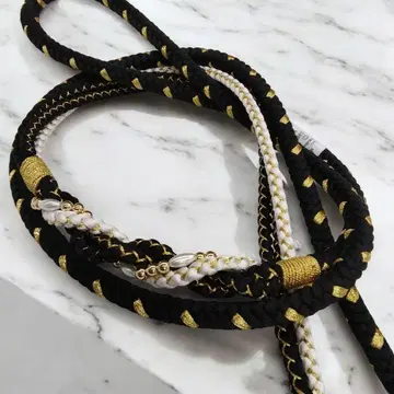 후리소데 허리띠 펄 블랙 화이트 금실 #1232