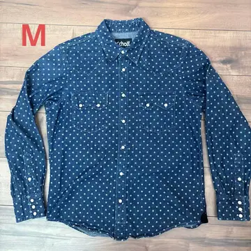 샷 schott 데님 셔츠 인디고 워바쉬 스타 별 패턴 M