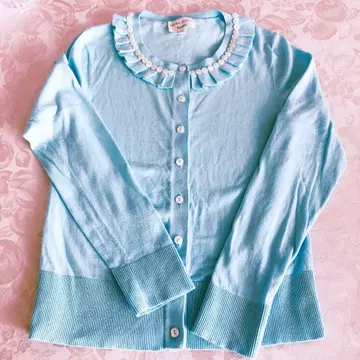 LAURA ASHLEY 스카이블루 가디건 캐시미어 혼방