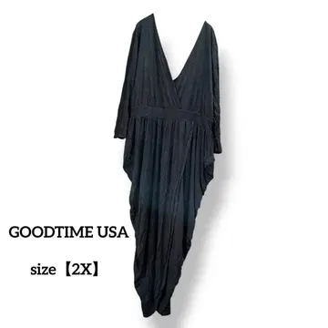 GOODTIME USA [ 2X ] V넥 드레이프 원피스 블랙