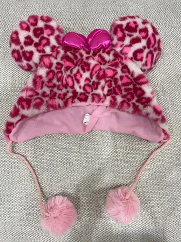 디즈니랜드 미키 레오파드 무늬 핑크 모자