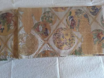 순수 실크 후쿠로 오비 금실 사용 꽃무늬 새