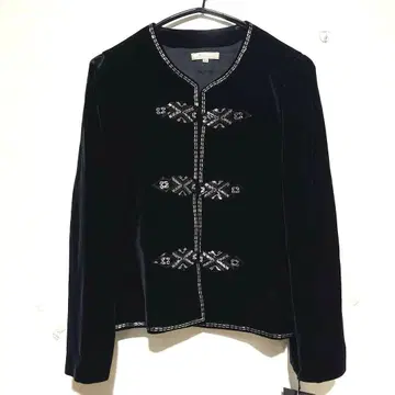 새상품 벨벳 노카라 자켓 블랙 볼레로 비즈 자수 벨로아 LL