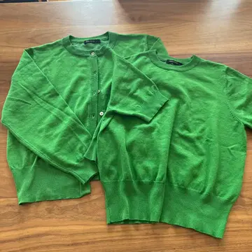 그린 니트 앙상블 가디건 긴팔 반팔 니트 L