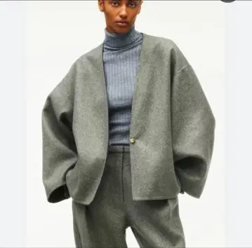 ZARA 한정품 그레이 울 노카라 자켓 코트 키모노 자켓