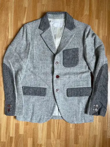 해리스 트위드 울 혼방 헤링본 무늬 테일러드 자켓